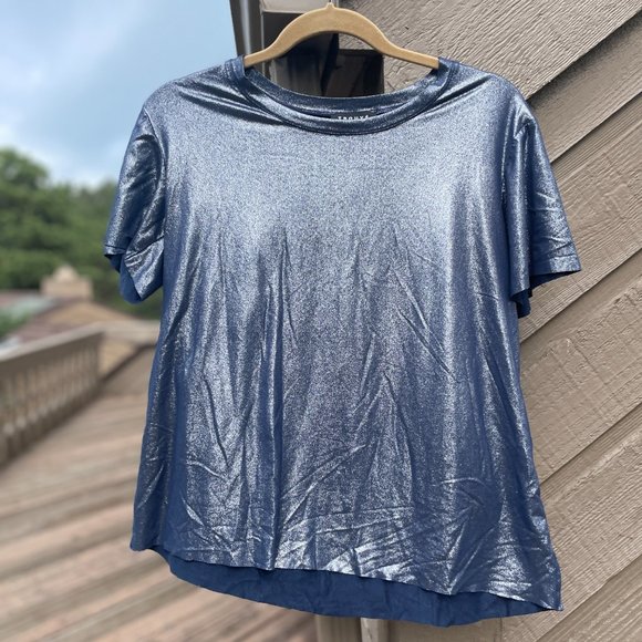 Trouve Gunmetal Blue Metallic Sueded T-Shirt - Picture 2 of 7